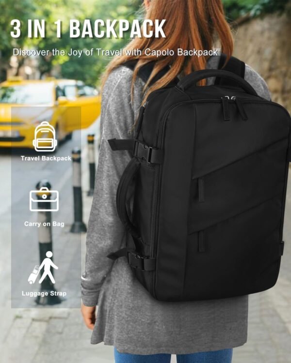 Capolo Travel Backpack for Women Men Waterproof Laptop Backpack Flight Approved Carry On Backpack Overnight Weekender Bag College Bookbag for Business, Work, Traveling Fits 15.6 '' Laptop,Black - Image 9