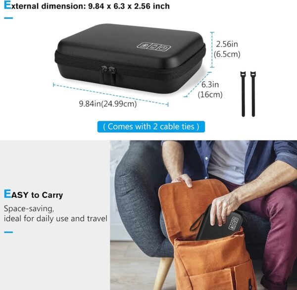 ProCase Hard Travel Electronic Organizer Case for MacBook Power Adapter Chargers Cables Power Bank Apple Magic Mouse Apple Pencil USB Flash Disk SD Card Small Portable Accessories Bag -L, Black - Image 7