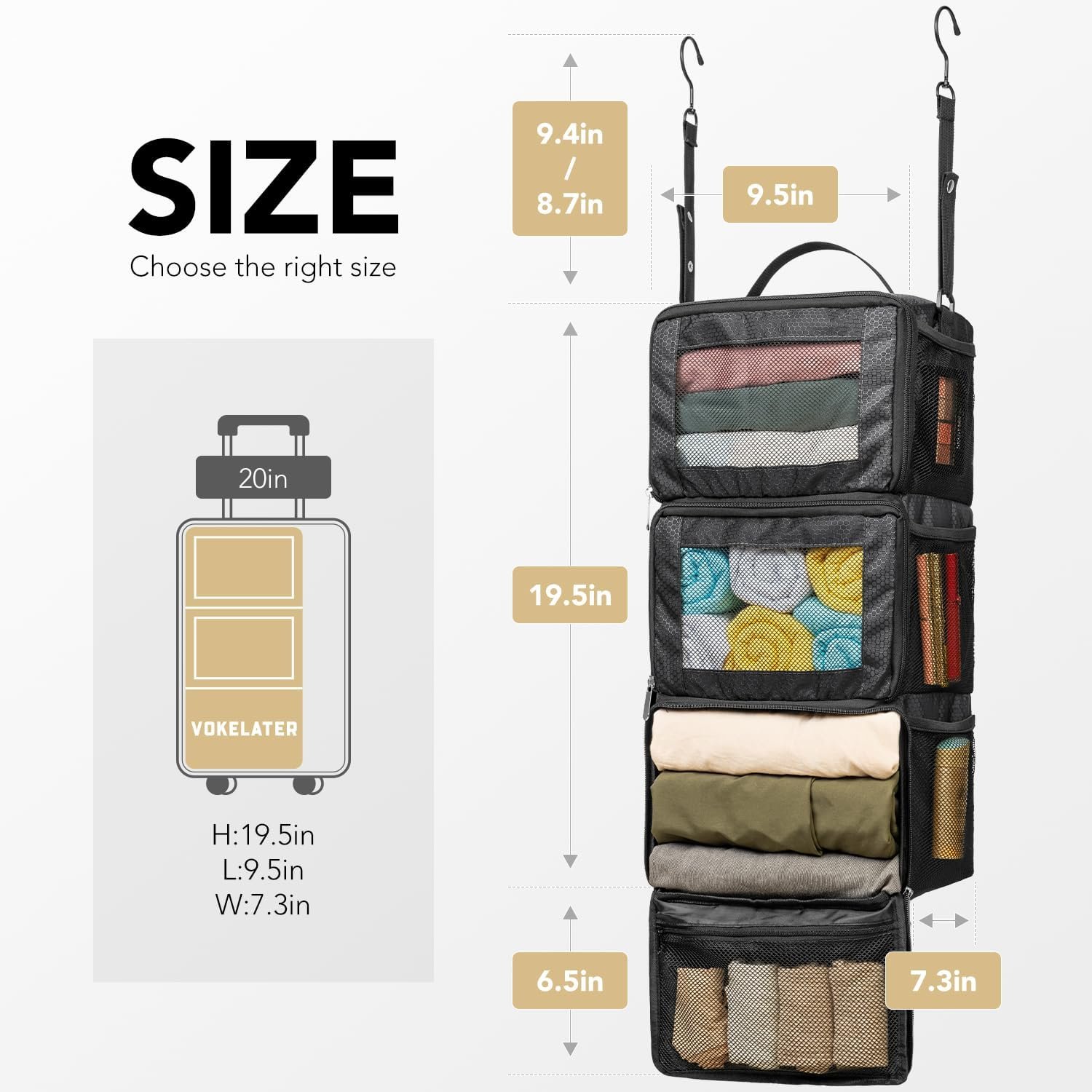 Suitcase Organizer, HangingTravel Organizer Carry On Luggage Organizer, Portable Hanging Shelves Packing Cubes for Cruise Ship Essentials, Small, Black - Image 3