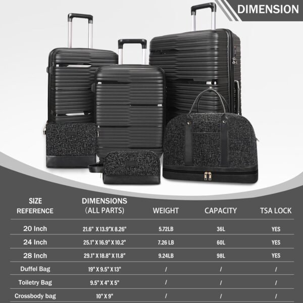 Luggage Sets 3 Pieces with Spinner Wheels Lightweight Hardshell Luggage Set of 3 with TSA Lock Suitcase Set with Carry on Weekender Duffle Bag for Travel - Image 8
