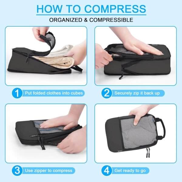 Compression Packing Cubes for Suitcases, 4 Pcs Set Packaging Bags Space Saving Travel Essentials, Compressible Expandable Luggage Organizer Bags Set for Carry On - Image 4