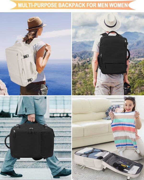 Travel Backpack For Women, Airline Approved Personal Item Bag, Carry On Backpack,17 Inch Laptop Backpack, Waterproof Casual Overnight Bag, Hiking Backpack (Beige) - Image 8