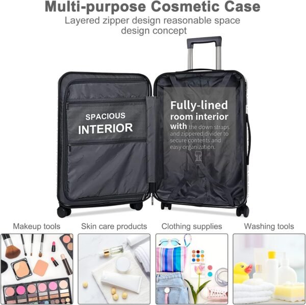 luggage sets 2 piece 19”Carry-on & 14” Cosmetic Bag，airline approved carry on luggage， Lightweight ABS+PC Carrying Case with TSA Lock（ Opal Green） - Image 6