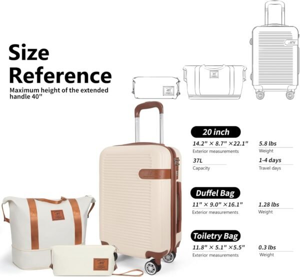 Mc Hardside Luggage Sets 3piece, Travel Suitcase Set For Women, Carry On Luggage Set Hard Shell With Spinner Wheels (Beige/20) - Image 7