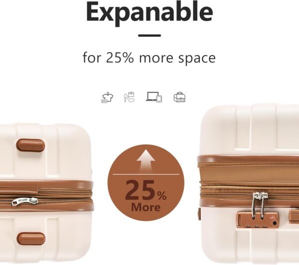 Merax 3 Pcs ABS Hardside Luggage Set Spinner Wheel Suitcase TSA Lock, Brown/Ivory, 20/24/28 Inch - Image 4