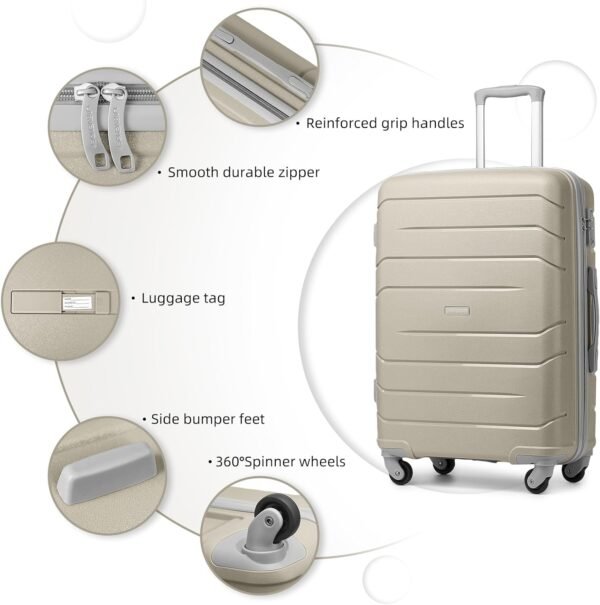 LARVENDER Carry On Luggage 20Inch Suitcase with Spinner Wheel,Hard Shell Luggage 3 Piece Sets with TSA Lock（Sand 20inch） - Image 5