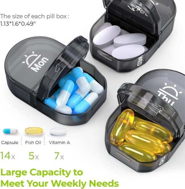 AUVON Canvas Bag Travel Pill Organizer 2 Times a Day, Large AM/PM Weekly Pill Box 7 Day Pill Case with Portable Zipper Cloth Bag for Holding Supplements, Vitamins and Fish Oils - Image 4