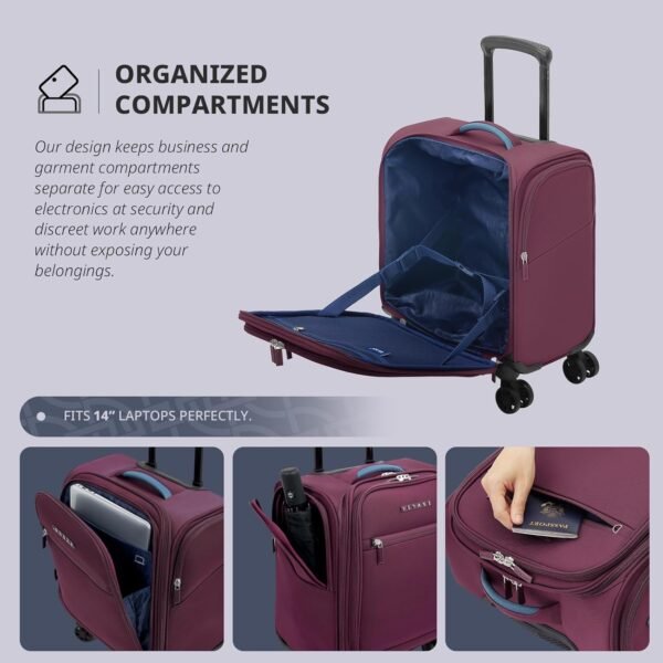 Verage Underseat Carry On Luggage with Wheels & USB Port,14 inch Wheeled Spinner Bag Carry-on Luggages for Airlines, Lightweight Suitcase Men Women, Pilots and Crew (14.5-Inch Plus Underseat Pro) - Image 5