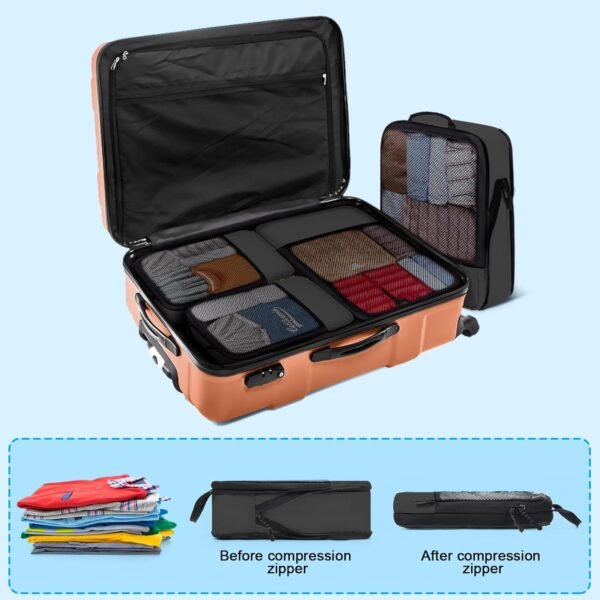 Compression Packing Cubes for Suitcases, 4 Pcs Set Packaging Bags Space Saving Travel Essentials, Compressible Expandable Luggage Organizer Bags Set for Carry On - Image 7