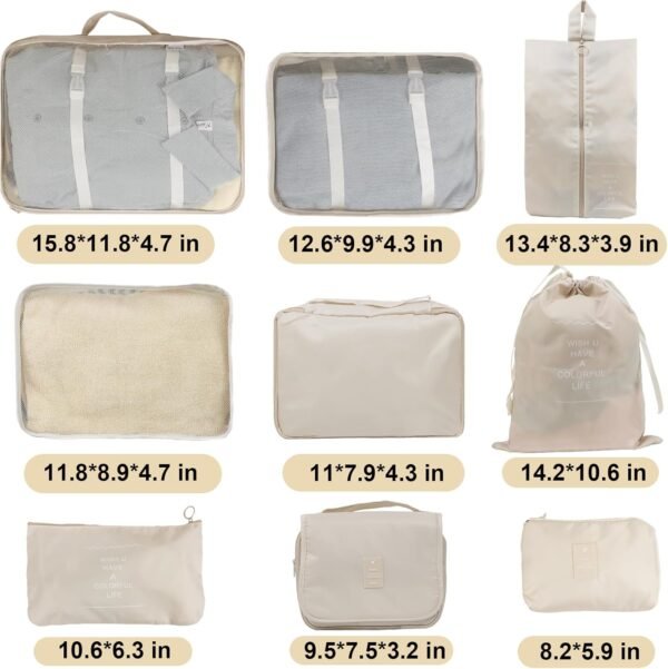 Packing Cubes for Suitcases, 9 Set Packing Cubes for Travel, Luggage Organizers Suitcase for Travel Accessories, Travel Cubes with Shoe/Cosmetics/Toiletries/Clothes/Makeup/Laundry/Electronics Bag - Image 4