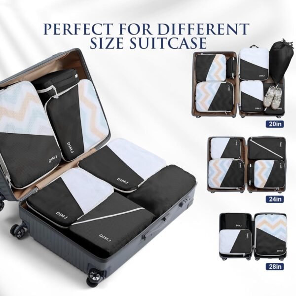 DIMJ Compression Packing Cubes,Travel Packing Cubes for Suitcase 7 Set Travel Luggage Organizer Compression Packing Cubes luggage cubes With Shoe Bag/Laundry Bag/Underwear Bag (Black) - Image 8
