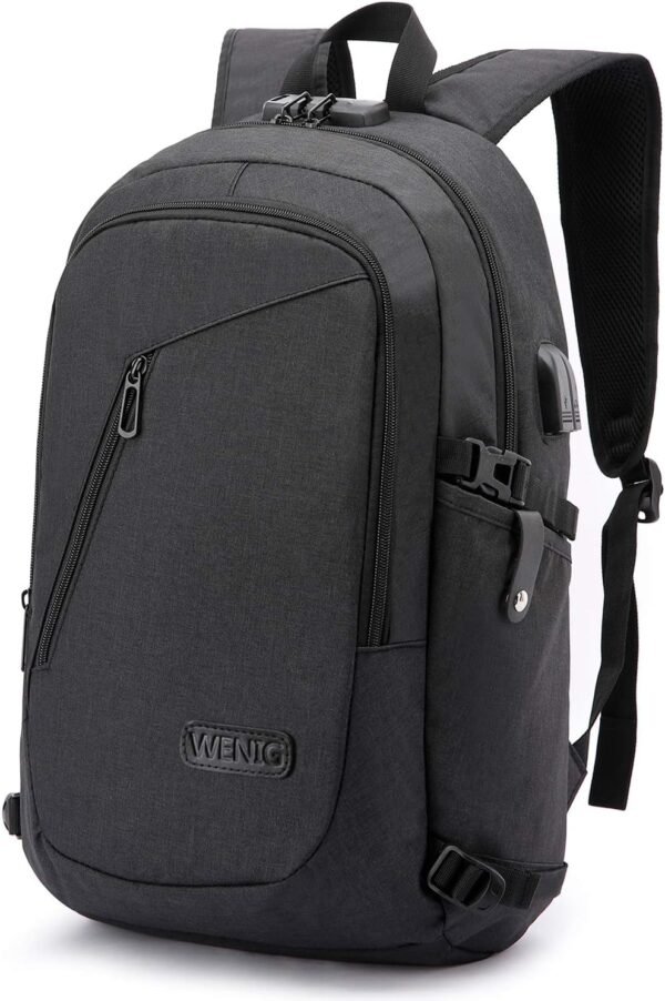 WENIG Anti-Theft Travel Laptop Backpack with USB Charging Port Lock,Water Resistant Slim Work Computer Bag for Men College Bookbags Fits 15.6 Inch Laptop - Image 2