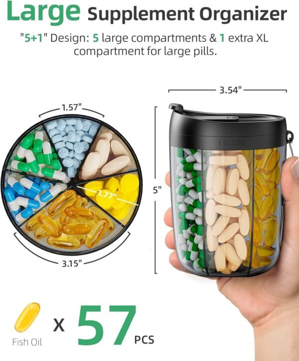 PULIV Large Supplement Organizer Bottle, Holds Plenty of Vitamins in 1 Monthly Pill Dispenser with Anti-Mixing & Wide Openings Design, Easy to Retrieve Meds, Includes 20 Pcs Stick-on Labels - Image 3