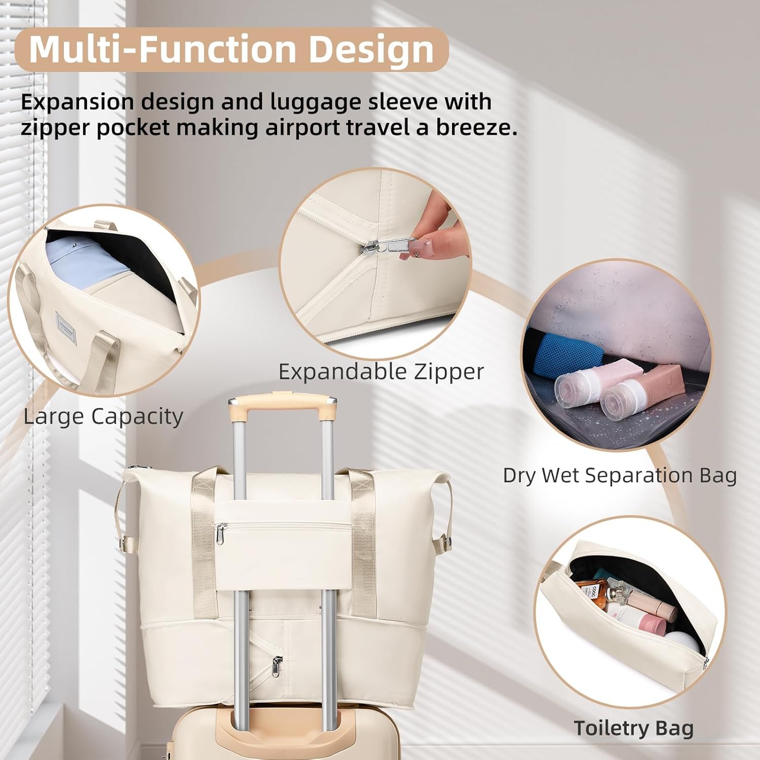 LARVENDER Luggage Sets 6 Piece, Expandable Luggage Hardshell Suitcase Sets with Spinner Wheels TSA Locks, Vintage Travel Luggage Set Clearance for Men and Women, Cream White - Image 8