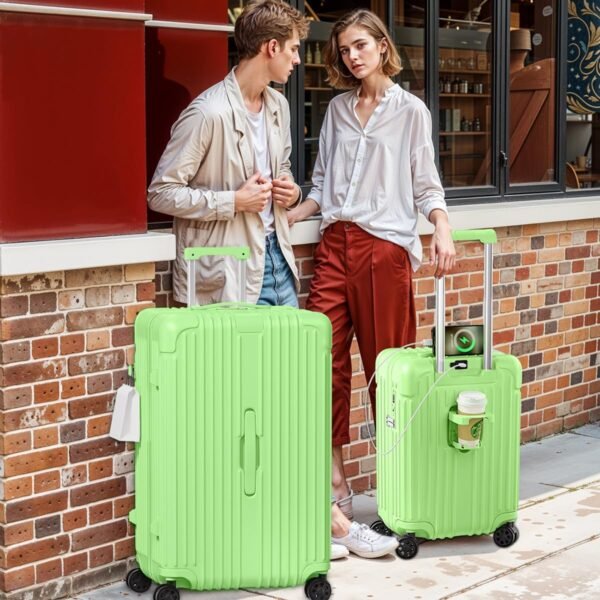 Krute Carry on Luggage 20 Inch USB Suitcases with Spinner Double Wheels Cup Holder PC+ABS Hardside Luggage with TSA Lock (AppleGreen - Image 9