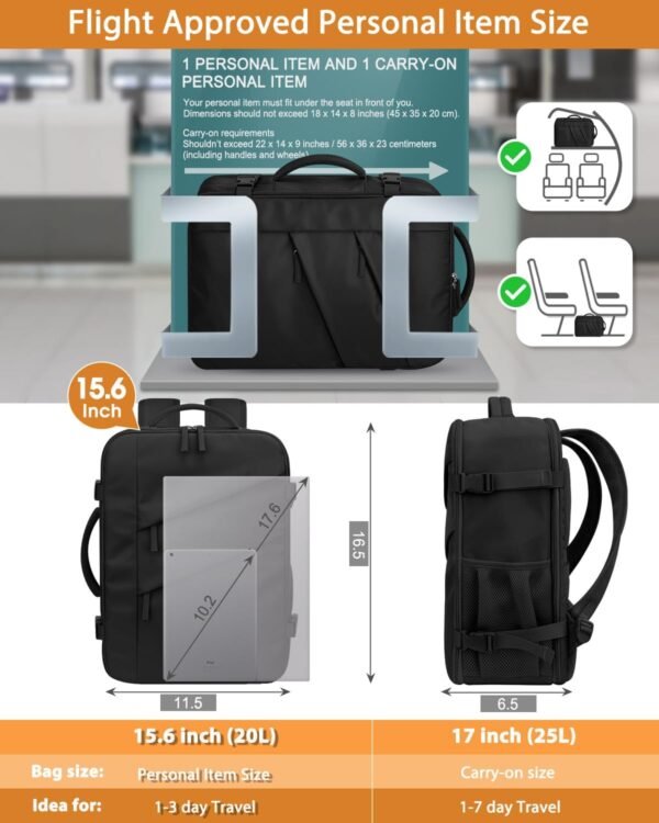 Capolo Travel Backpack for Women Men Waterproof Laptop Backpack Flight Approved Carry On Backpack Overnight Weekender Bag College Bookbag for Business, Work, Traveling Fits 15.6 '' Laptop,Black - Image 8