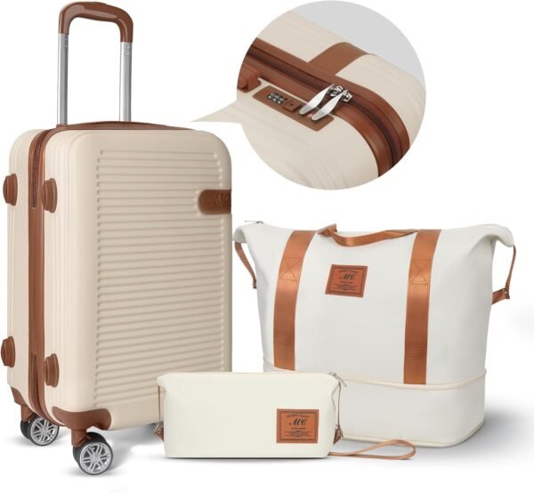 Mc Hardside Luggage Sets 3piece, Travel Suitcase Set For Women, Carry On Luggage Set Hard Shell With Spinner Wheels (Beige/20) - Image 2
