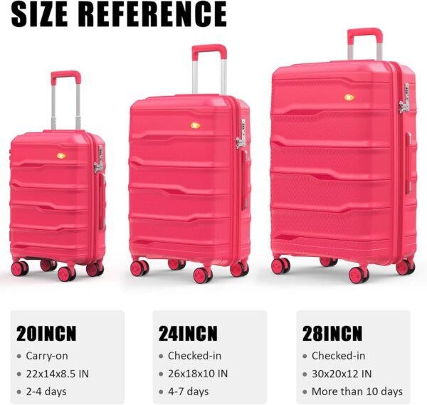 Carry On Luggage 22x14x9 Airline Approved, Hard Shell Suitcase with Spinner Wheels, PP Lightweight Luggages with TSA Lock, Carry-On Suitcases 20 Inch, Red - Image 3