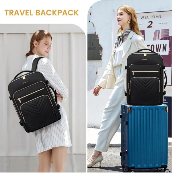 LOVEVOOK Large Travel Backpack for Women, Carry On Bag Backpack Flight Approved, 40L TSA Personal Item Travel Bag with 3 Packing Cubes, Waterproof 17 Inch Laptop Hiking Casual Bag Backpack - Image 3