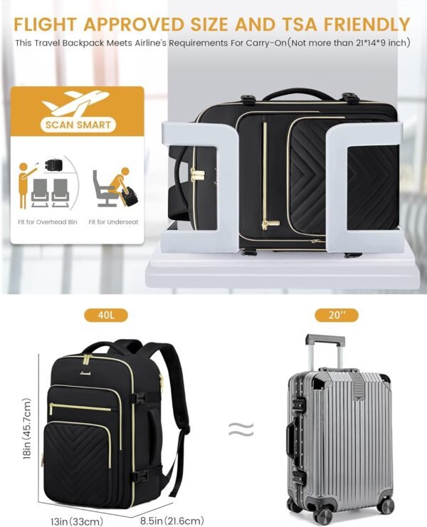 LOVEVOOK Large Travel Backpack for Women, Carry On Bag Backpack Flight Approved, 40L TSA Personal Item Travel Bag with 3 Packing Cubes, Waterproof 17 Inch Laptop Hiking Casual Bag Backpack - Image 5