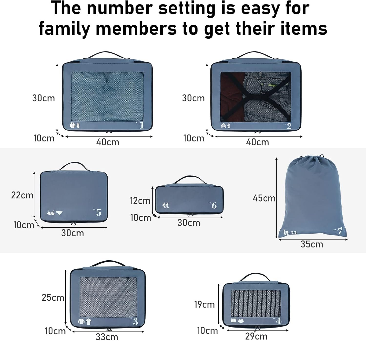 ECOHUB Packing Cubes 7 Set Tear-Resistant Packing Cubes Travel Organizer with ID Tag for Carry On Luggage Machine Washable Suitcase Organizer Bags Travel Cubes(Blue) - Image 3