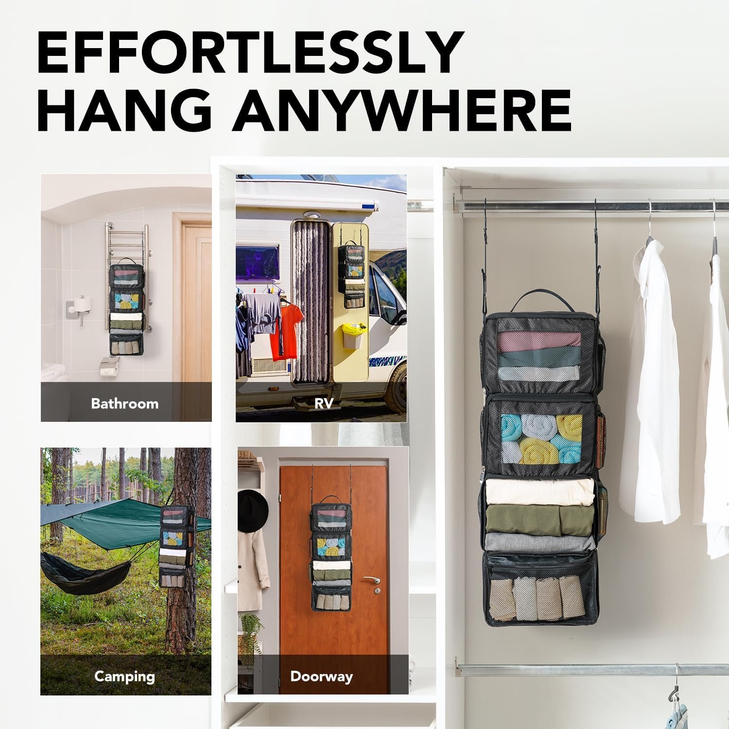 Suitcase Organizer, HangingTravel Organizer Carry On Luggage Organizer, Portable Hanging Shelves Packing Cubes for Cruise Ship Essentials, Small, Black - Image 6