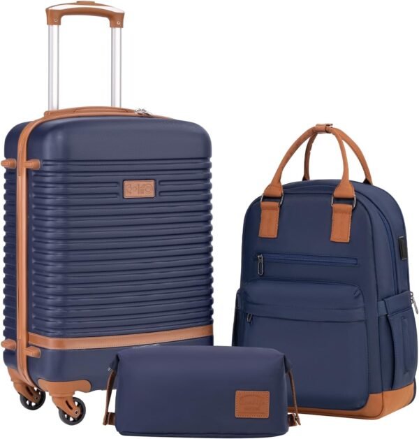 Coolife Suitcase Set 3 Piece Luggage Set Carry On Travel Luggage TSA Lock Spinner Wheels Hardshell Lightweight Luggage Set(Navy, 3 piece set (BP/TB/20)) - Image 2