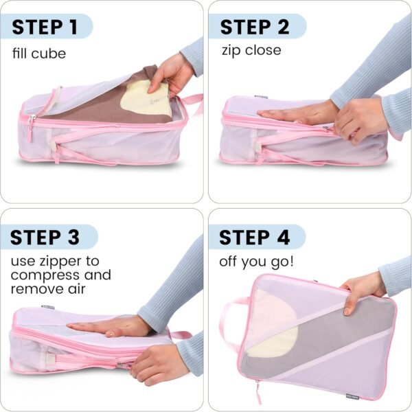 Compression Packing Cubes Set of 6, Travel Luggage Organizer for Suitcase, Packing Organizers for Travel Accessories, Breathable See Through Mesh, Durable, Lightweight, for Travel - Image 7