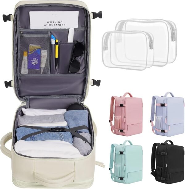 Travel Backpack For Women, Airline Approved Personal Item Bag, Carry On Backpack,17 Inch Laptop Backpack, Waterproof Casual Overnight Bag, Hiking Backpack (Beige) - Image 10