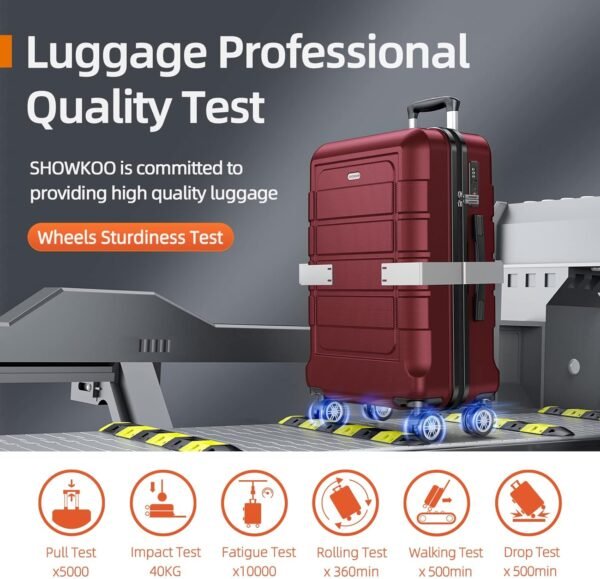 SHOWKOO Luggage Sets Expandable PC+ABS Durable Suitcase Double Wheels TSA Lock 3pcs Red Wine - Image 9
