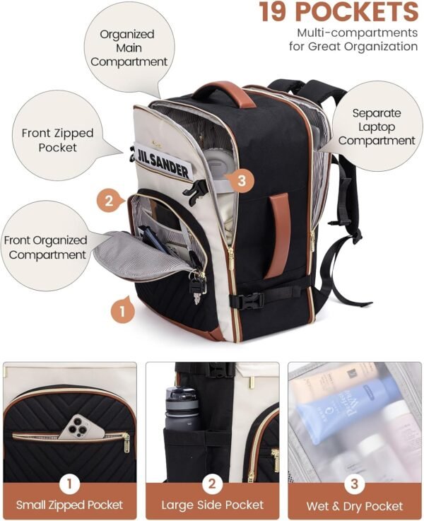 LOVEVOOK Travel Backpack for Women,40L Carry On Backpack for Airplanes,17.3 Inch Laptop Personal Item Travel Bag - Image 4