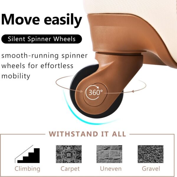 Merax 3 Pcs ABS Hardside Luggage Set Spinner Wheel Suitcase TSA Lock, Brown/Ivory, 20/24/28 Inch - Image 6