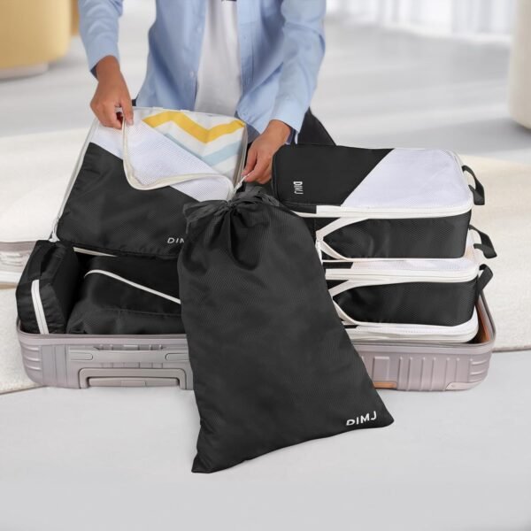 DIMJ Compression Packing Cubes,Travel Packing Cubes for Suitcase 7 Set Travel Luggage Organizer Compression Packing Cubes luggage cubes With Shoe Bag/Laundry Bag/Underwear Bag (Black) - Image 9