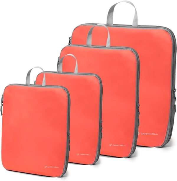 Carrywell Compression Packing Cubes For Travel, Luggage Organizer, Space Saver for Travel Essentials, Not Made In China (4pc, Coral) - Image 2