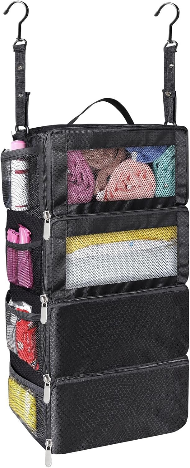 esouler Suitcase Organizer,Travel Packing Organizers Portable Hanging Travel Shelves Collapsible luggage organizers for suitcase Black - Image 2