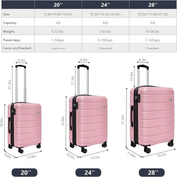 Explorer Lightweight Hardside Expandable Luggage Spinner Wheels Suitcase W/TSA Lock, Pink, 3 Piece Set - Image 3