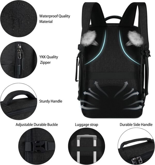 Travel Backpack for Men Women 17 Inch Flight Approved Carry on Backpack Waterproof Large 40L Luggage Daypack Business College Weekender Overnight Laptop Backpack with 3 Packing Cubes, Black - Image 6