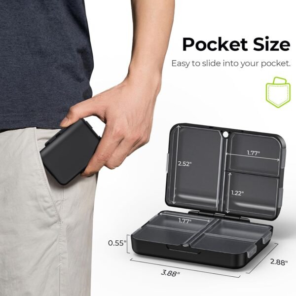 AUVON Travel Pill Organizer with Folding Design, 7 Compartments Daily Pill Case with Long-Lasting Hinges, Portable Pill Box for Pocket Bag, Small Pill Container for Fish Oil, Vitamin, Black - Image 6