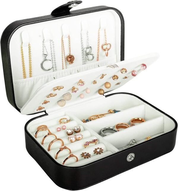 Travel Jewelry Box, PU Leather Small Jewelry Organizer for Women Girls, Portable Mini Travel Case Display Storage Holder Boxes for Stud Earrings, Rings, Necklaces, Bracelets. - Image 2