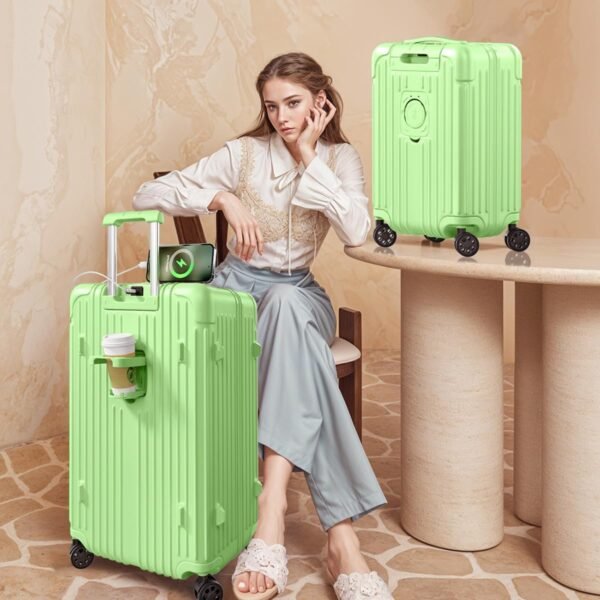 Krute Carry on Luggage 20 Inch USB Suitcases with Spinner Double Wheels Cup Holder PC+ABS Hardside Luggage with TSA Lock (AppleGreen - Image 3