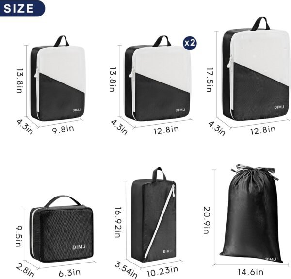 DIMJ Compression Packing Cubes,Travel Packing Cubes for Suitcase 7 Set Travel Luggage Organizer Compression Packing Cubes luggage cubes With Shoe Bag/Laundry Bag/Underwear Bag (Black) - Image 4