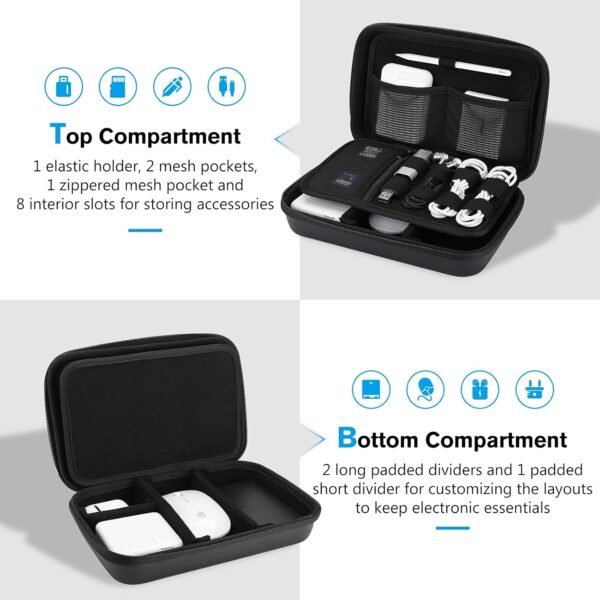 ProCase Hard Travel Electronic Organizer Case for MacBook Power Adapter Chargers Cables Power Bank Apple Magic Mouse Apple Pencil USB Flash Disk SD Card Small Portable Accessories Bag -L, Black - Image 3