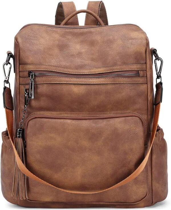 CLUCI Backpack Purse for Women Large Womens Backpack Leather Travel Backpack Fashion Backpack Purse Designer Ladies Shoulder Bags with Tassel Two-toned Brown - Image 2
