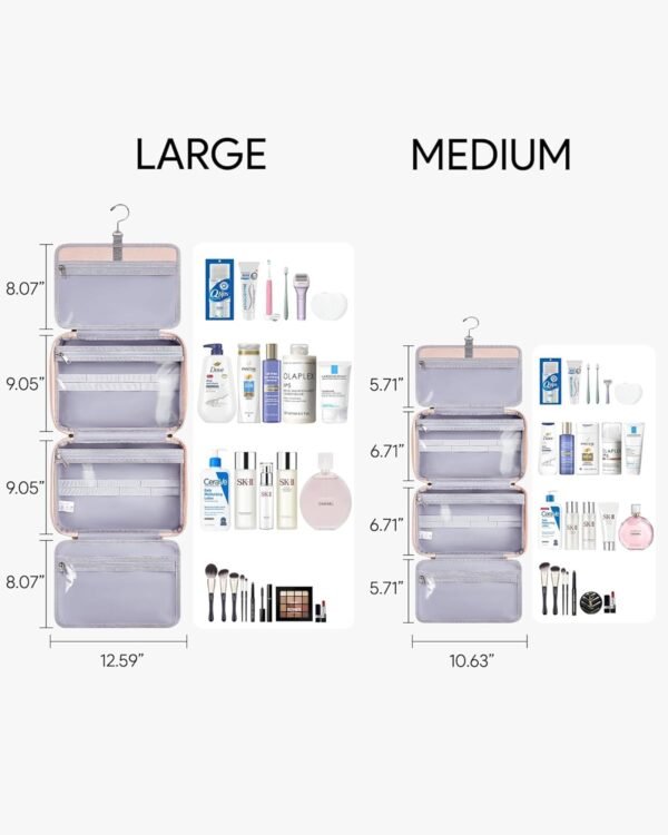 OlarHike Travel Toiletry Hanging Bag Waterproof Bags, Makeup bag, Toiletries, Jewelry, Travel Essentials 3 in 1 Packing Organizers, Cosmetic Travel-Sized Container, Medium Capacity for Women pink - Image 6