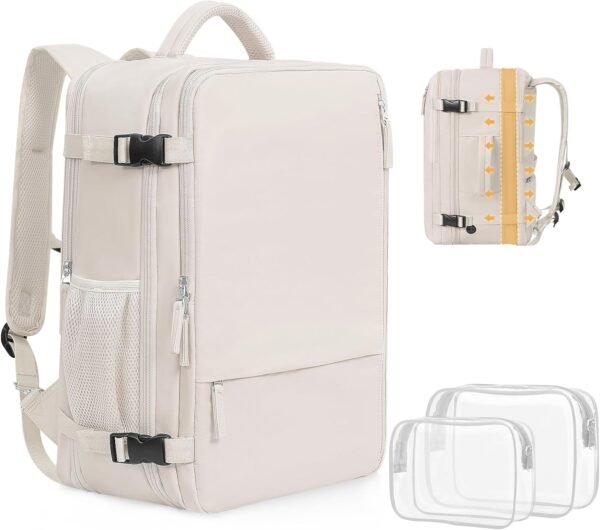 Travel Backpack For Women, Airline Approved Personal Item Bag, Carry On Backpack,17 Inch Laptop Backpack, Waterproof Casual Overnight Bag, Hiking Backpack (Beige) - Image 2