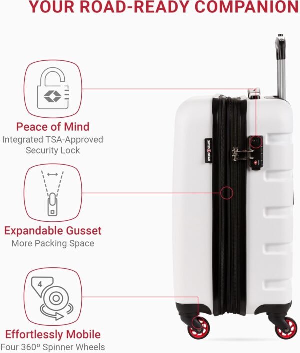 SwissGear 7366 Hardside Expandable Luggage with Spinner Wheels, White, Carry-On 19-Inch - Image 3