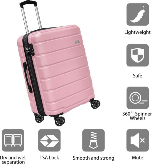 Explorer Lightweight Hardside Expandable Luggage Spinner Wheels Suitcase W/TSA Lock, Pink, 3 Piece Set - Image 7