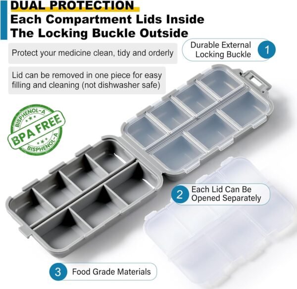 3 Pack 14 Grids Travel Pill Organizer Box with 415-Pcs Medicine Name Labels - Pocket Daily Pharmacy Case Container Kit - Travel Medication Holder Dispenser for Fish Oil Vitamin Supplement Storage - Image 8