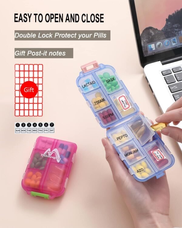 4PS Travel Pill Organizer with 164 Slice Labels，10 Compartments Travel Pill Box Portable Folding Small Pill Case Daily Pill Container Used for Carry Storage Medicine Organizer by M MUchengbao - Image 6
