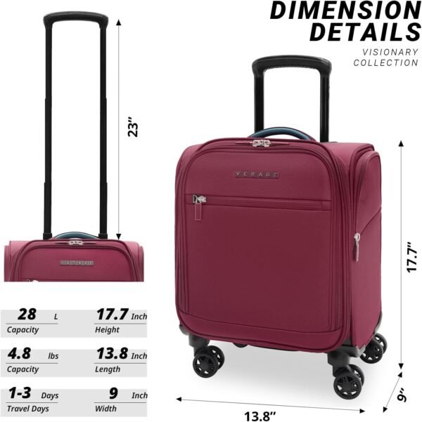 Verage Underseat Carry On Luggage with Wheels & USB Port,14 inch Wheeled Spinner Bag Carry-on Luggages for Airlines, Lightweight Suitcase Men Women, Pilots and Crew (14.5-Inch Plus Underseat Pro) - Image 3